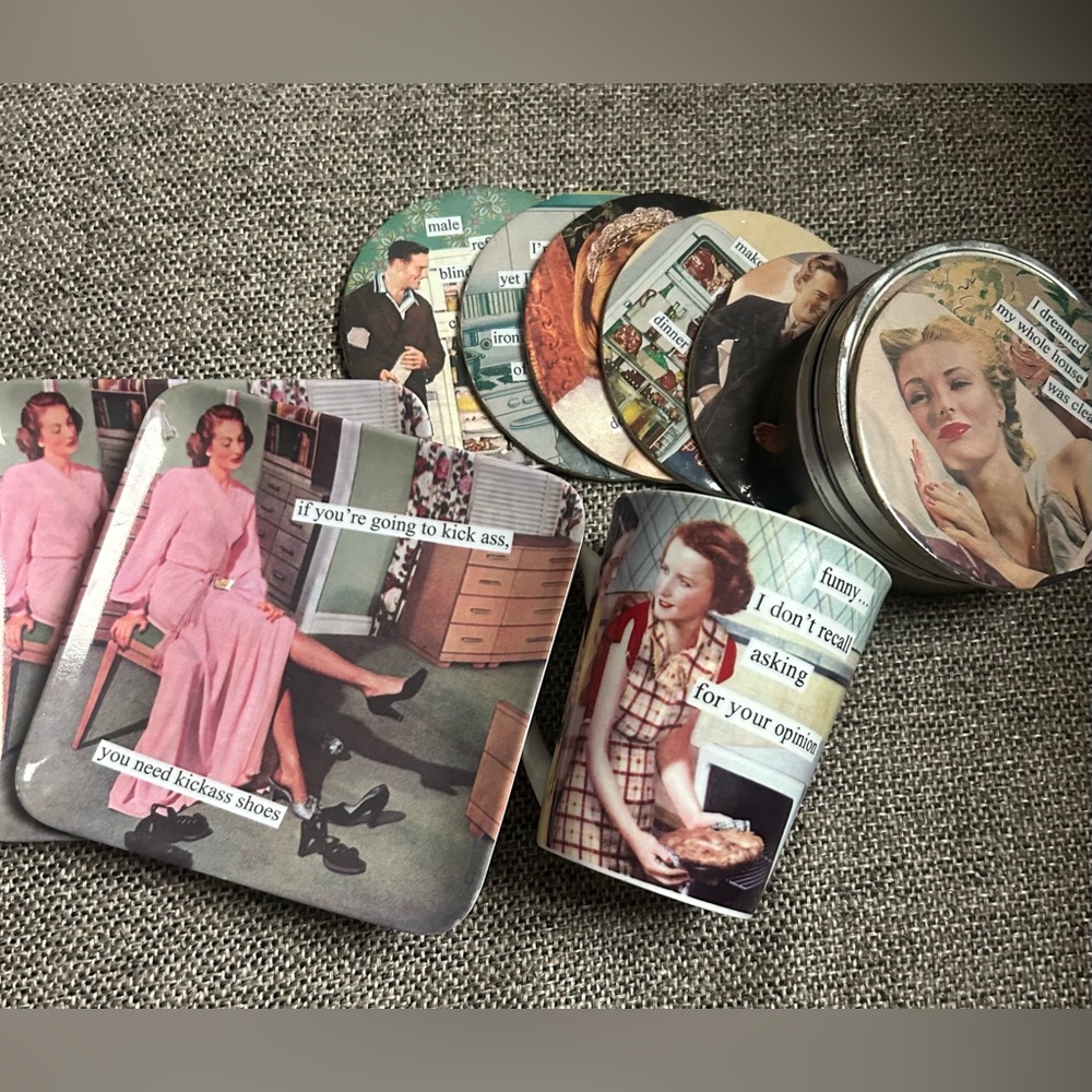 Ann Taintor mug, coasters, 2 trays bundle